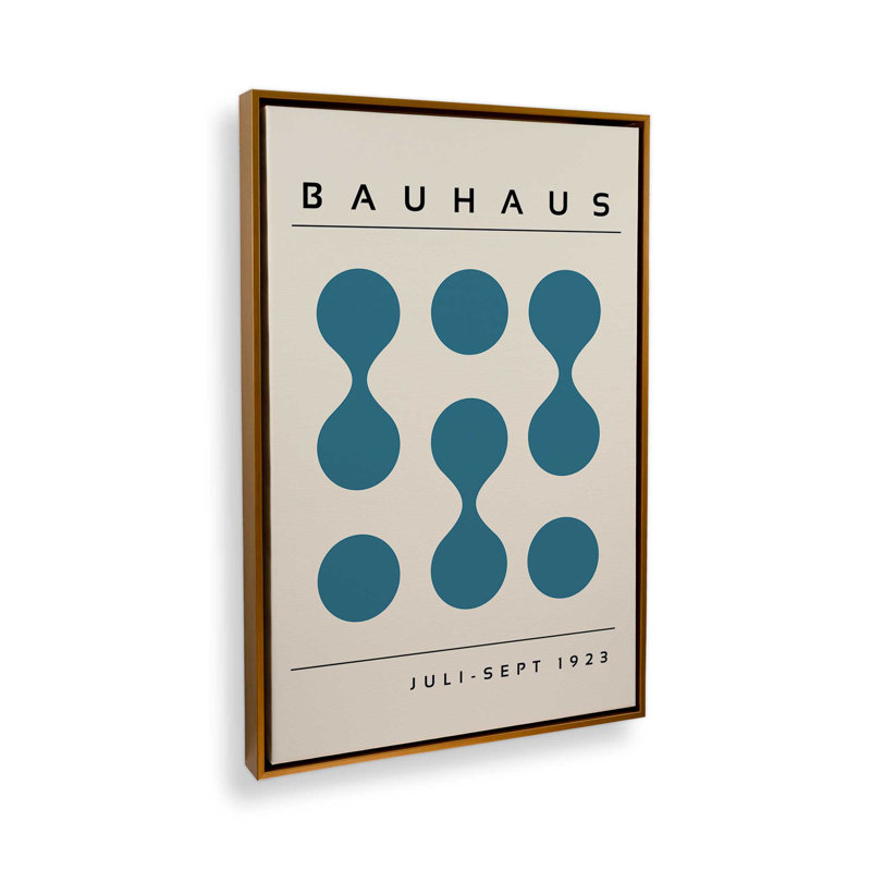 Toile roulée courbée Bauhaus Flow Blue, Cadre flottant or poli, H 18,75 po x l 12,75 po x P 1,75 po