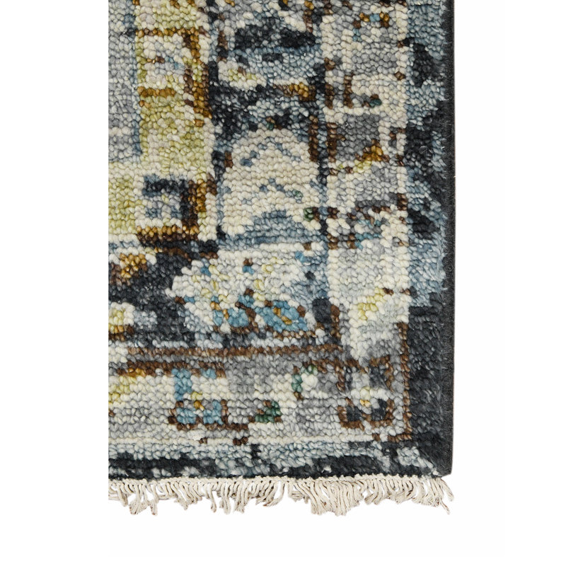 Wool Geometric Area Rug in Gray, Rectangle 2' x 3'