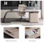 Bureau kaki clair minimaliste avec armoire de rangement et multiprise, table de bureau tout-en-un-125079765