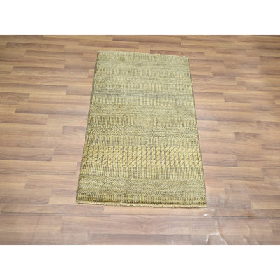 Tapis brun 2 pi x 3 pi, motif d'herbe moderne, laine nouée à la main avec touche de soie, ton sur ton, luxuriant et moelleux, tapis, échantillon, tapis oriental