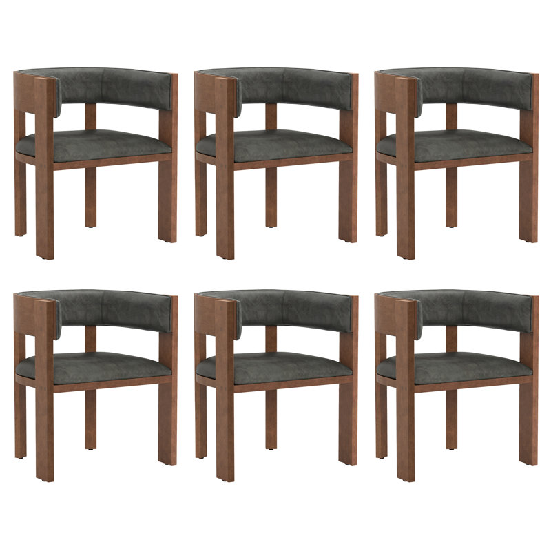 Pliner Albert Upholstered Solid Wood Dining Chairs (Set of 6), Black/Espresso Wood