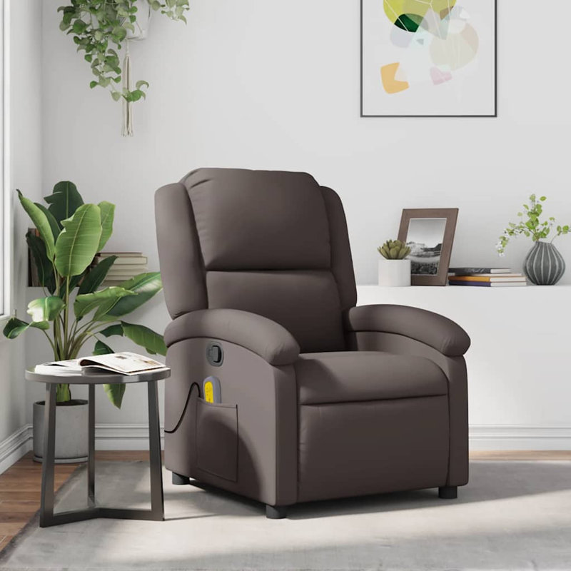 Fauteuil de massage inclinable en cuir véritable brun foncé