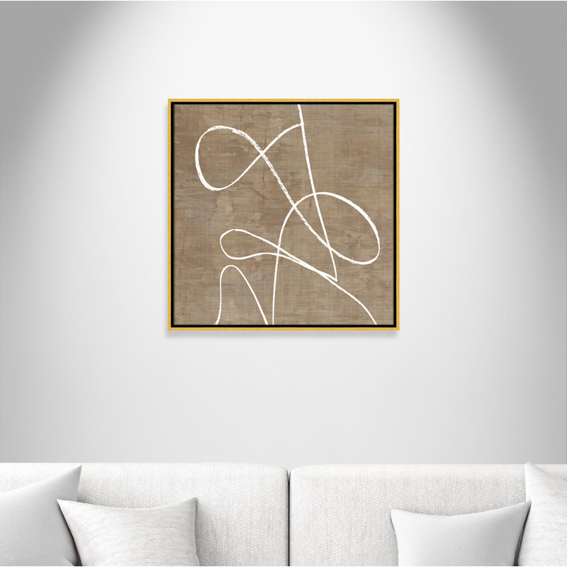 Catana Swooping Lines - Floater Frame Painting on Canvas, 25.5" H x 25.5" W, Gold