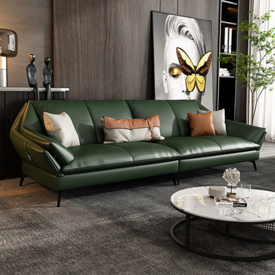Green Genuine Leather Modular Sofa cushion couch