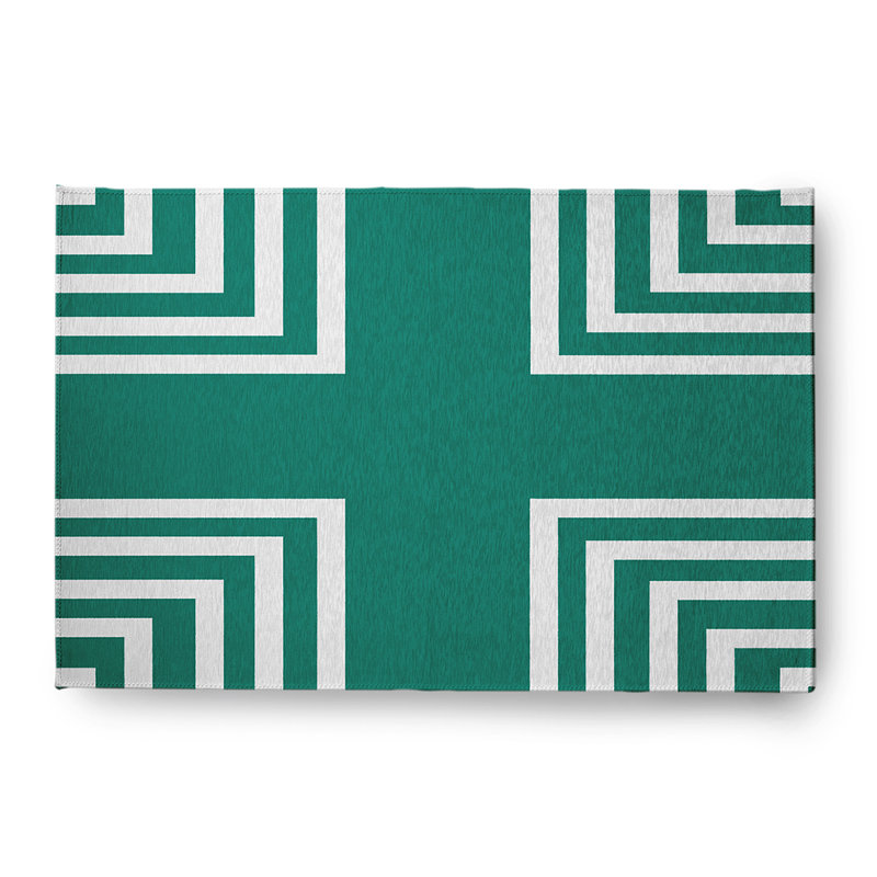 Tapis intérieur / extérieur géométrique en chenille tissé à la machine en vert / blanc, Rectangle 4 pi x 6 pi