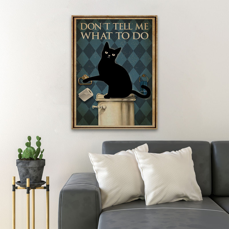 «Black Cat With Napkin - Don’T Tell Me What To Do», reproduction d'art rectangulaire sur toile tendue 1 pièce