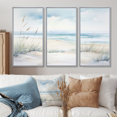 Soft Color Beach Horizon III - Coastal Minimalism Wall Art Living Room Set