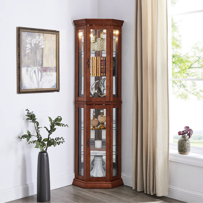 Vitrine à tablette réglable, cerise, lumières, armoire à dossier en miroir avec dossier, unité, Cerisier
