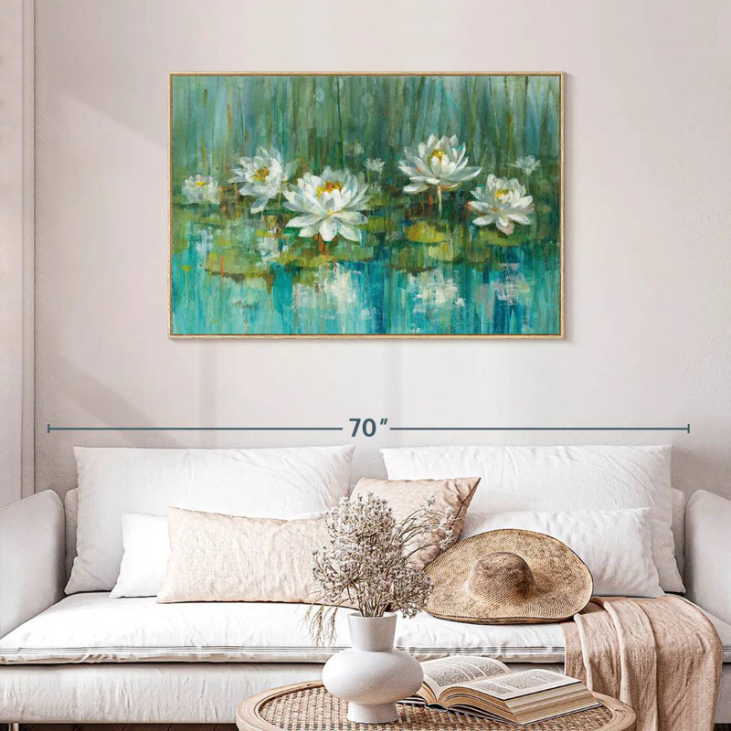 Étang à nénuphars IV, Cadre flottant en bois naturel, 43 po x 29 po