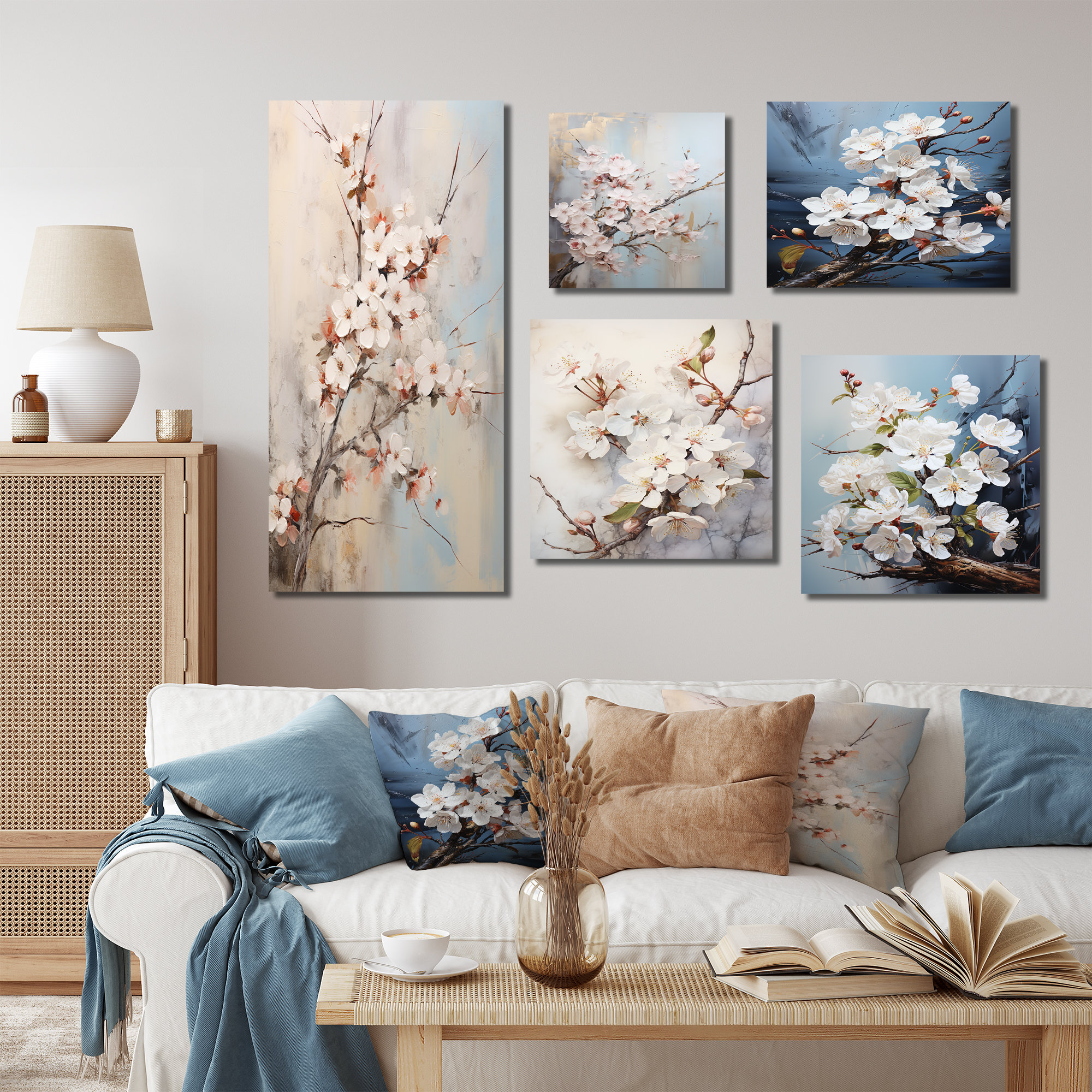 Lark Manor Minimalism Grey And Beige Cherry Blossom II - Cherry Blossom ...