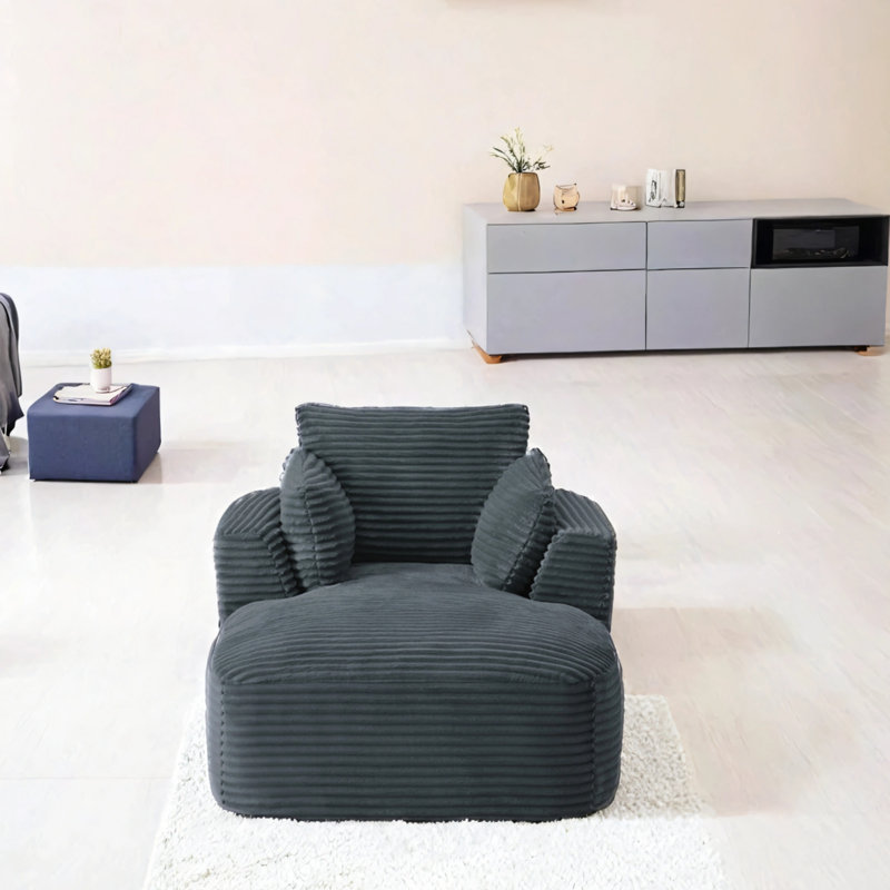 Très grand fauteuil inclinable en velours côtelé, Gris