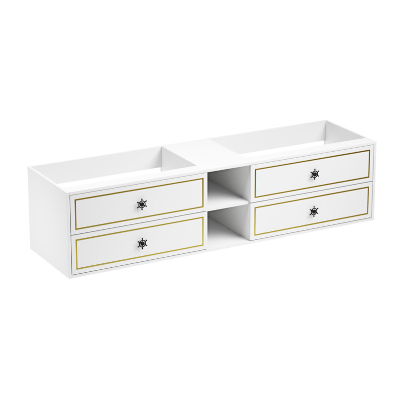 Base de meuble-lavabo mural moderne Ardyn avec tiroirs à fermeture en douceur et tablettes ouvertes (lavabo non inclus)