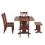 Ensemble de salle à manger Sloan 78 po en bois massif fini chêne avec chaises à dossier en X - 7 pièces, table à piètement noir antique, chaises à piètement rouge antique et banc-422358276-422358277-422358284