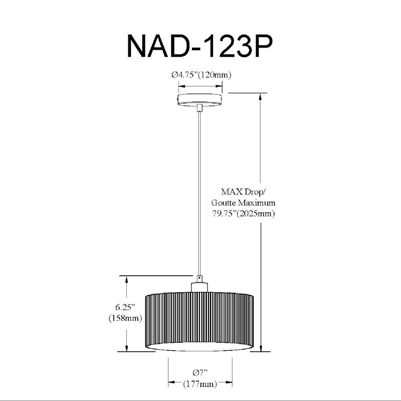 Luminaire suspendu 1 lumière Nadine, H 79,75 po x l 7 po x P 7 po, Laiton vieilli