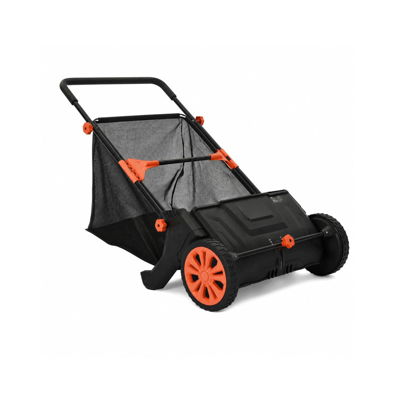 Balayeuse à gazon manuelle de 53 cm (21 po), ramassage des feuilles et de l'herbe, sac en filet de 99 litres (3,5 pi³), hauteur réglable, noir et orange