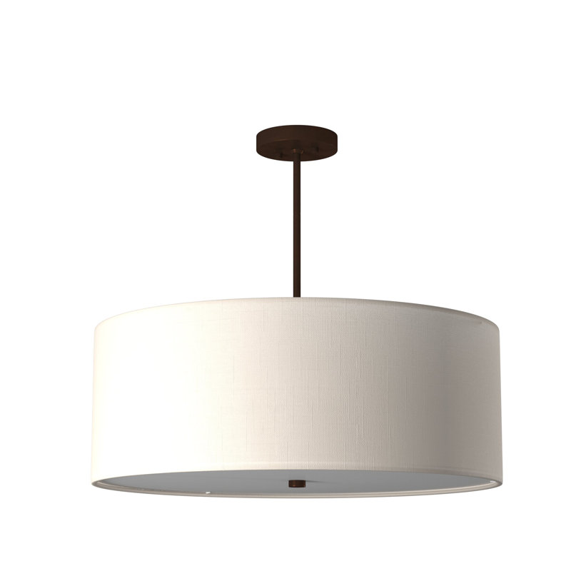 Lustre à abat-jour cylindrique 6 lumières, Blanc, Bronze foncé