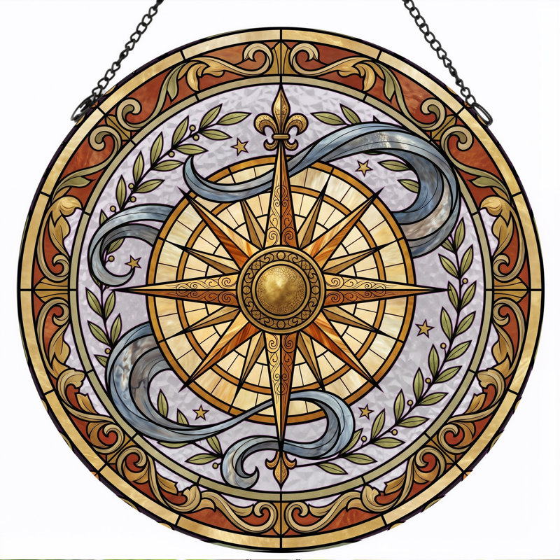 Panneau de vitrail Compass Rose, H 12 po, H 12 po