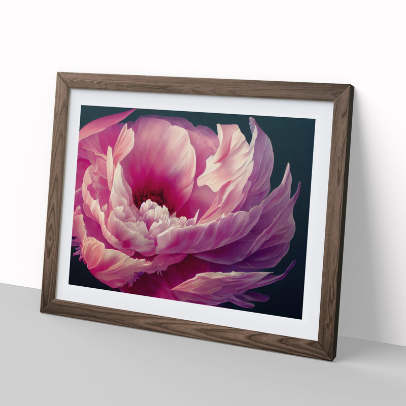 Bedazzled Peony Flower - Single Picture Frame Print, 25cm H x 34cm W x 2cm D, Walnut Frame