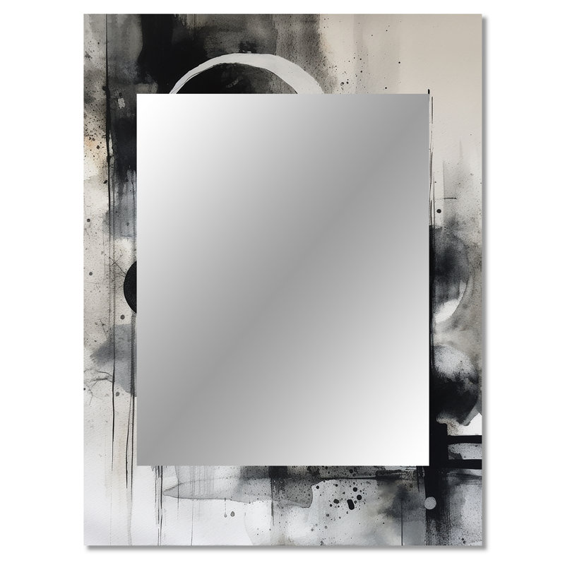 Exploring The Depths Of Black Marble IV - Geometric Mirror, Black Decorative Wall Mirror, Printed Metal Art, 40" x 30"
