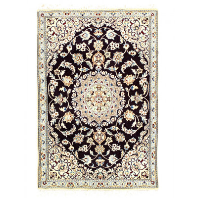 Ikeya One-of-a-Kind 4'6'' X 2'11'' Small Rectangle Wool & Silk Area Rug Navy Blue