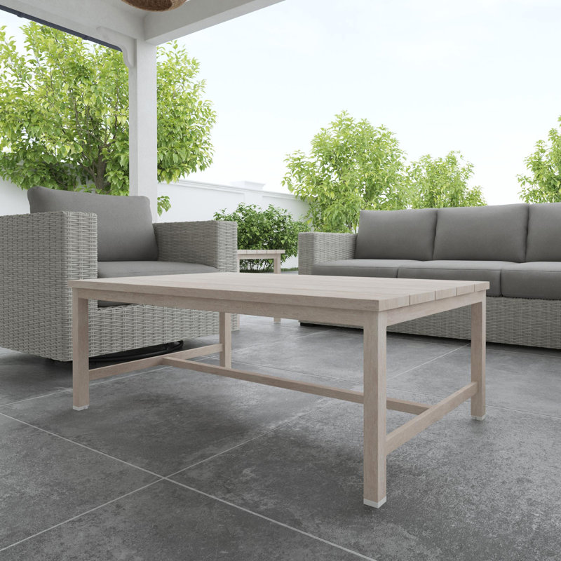 Durable Outdoor End Table - Solid Aluminum Construction, Whitewashed Birch Look - Natural Charm, Adjustable Levelers