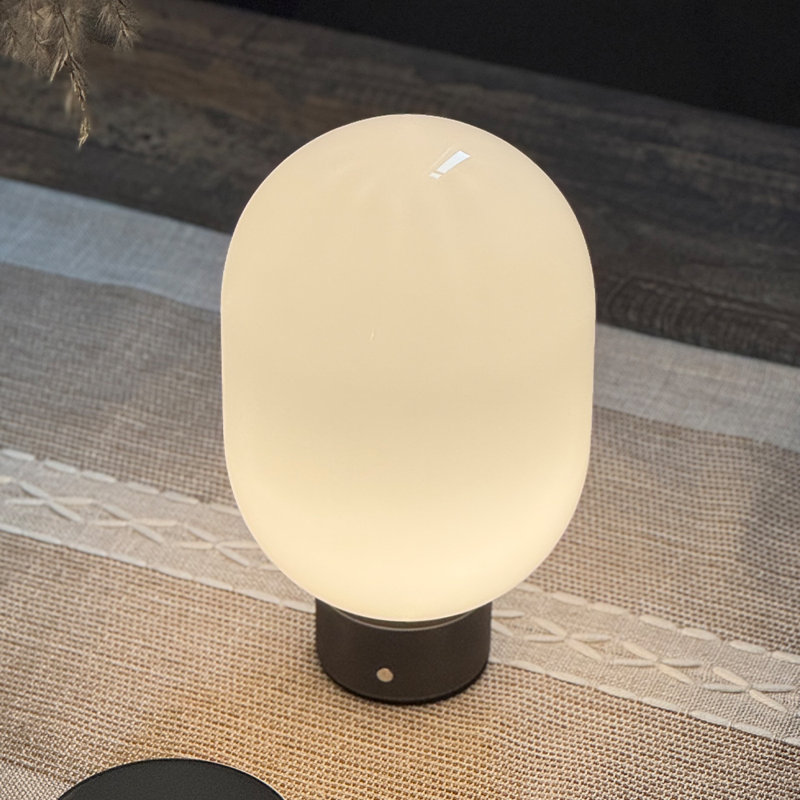 Modern Opal Glass Cordless Rechargeable Table Lamp Unique/statement Dimmable Led Bedside Lamp For Cozy Bedroom