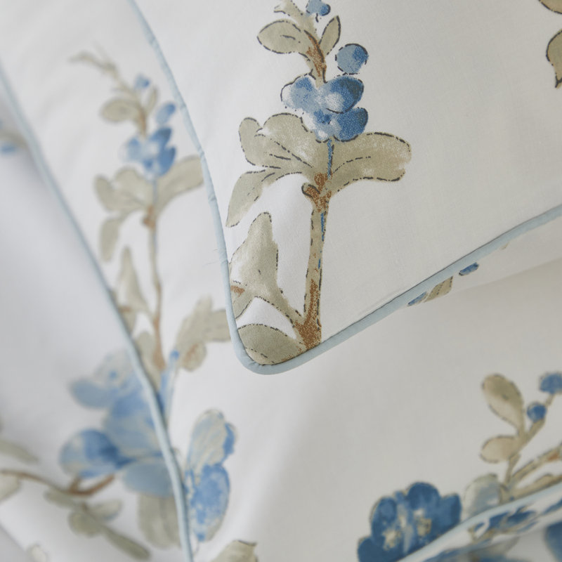 Ensemble de draps 100 % coton égyptien, 4 pièces, 800 fils, motif floral aquarelle bleu de luxe, pour chambre à coucher, chambre d'amis, dortoir étudiant, toutes saisons