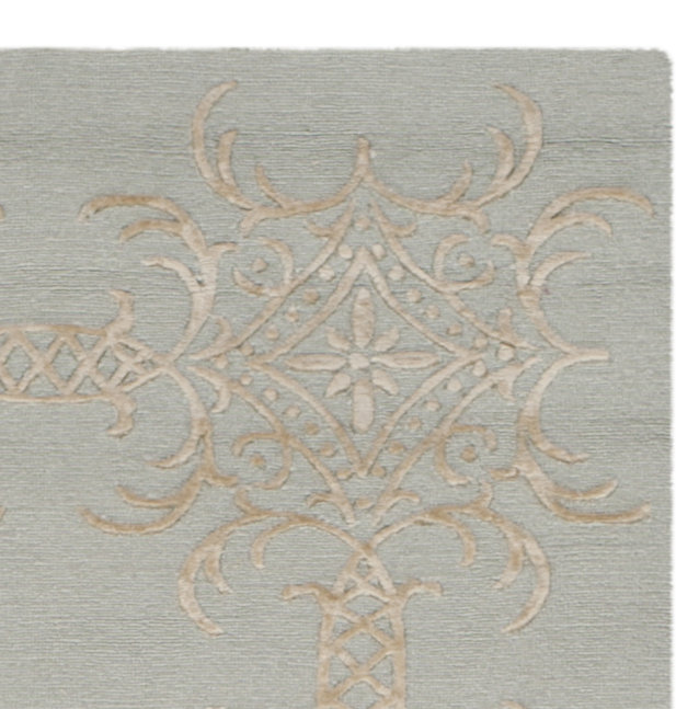 Tapis gris / beige en soie touffeté à la main