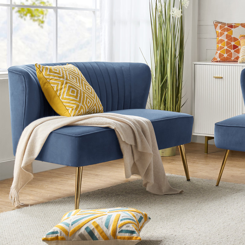 Euclid 47" Velvet 2-Seat Armless Loveseat, Slat Blue