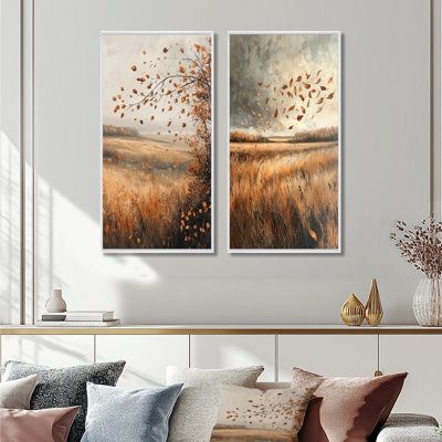 Windy Prairie Leaves In The American Prairies I - Art mural floral 2 pièces