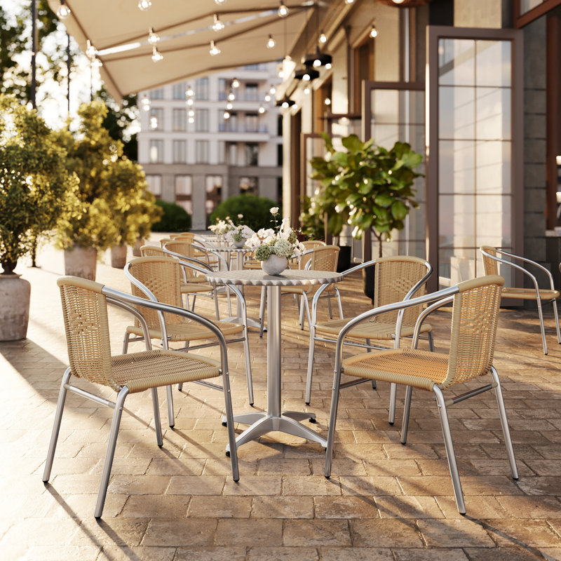 Ensemble de table ronde intérieure / extérieure en aluminium 23,5 po avec 4 chaises en rotin Haverhill, Beige