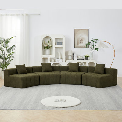 Chenille Curved Sectional Sofa With 4 Pillows
