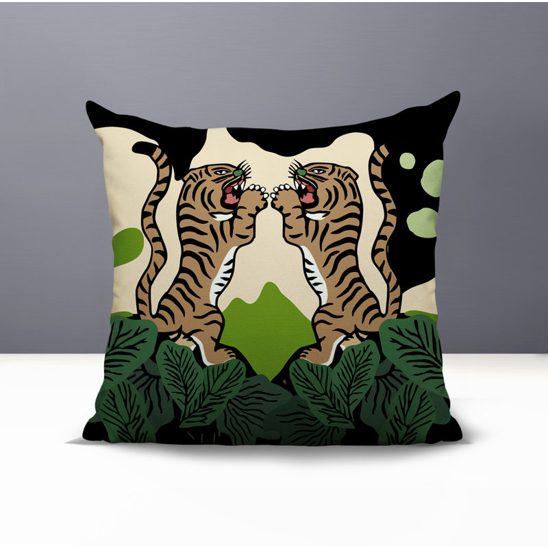 Oreiller carré réversible Mikro Tiger, Chartreuse, H 18 po x l 18 po