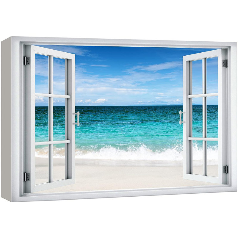 Bleu sarcelle tropical, bleu, océan, rivage, horizon, nature sauvage, sur toile, H 12 po x l 18 po x P 1,5 po