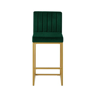 Tabouret moderne en velours à hauteur de comptoir avec dossier complet en jade, ensemble de 2