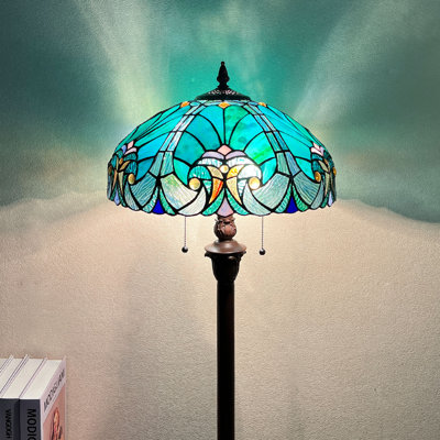 Tiffany Floor Lamp,Stained Glass Lamp Shade,Vintage Antique Style Standing Double Light