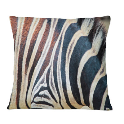 Détail d'un motif zébré noir et blanc I - Coussin décoratif à motif