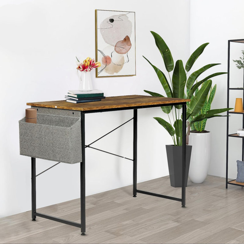 Writing Small Space Study Table Modern Simple Style Worktable with Storage Bag, 30" H x 47" W x 20" D