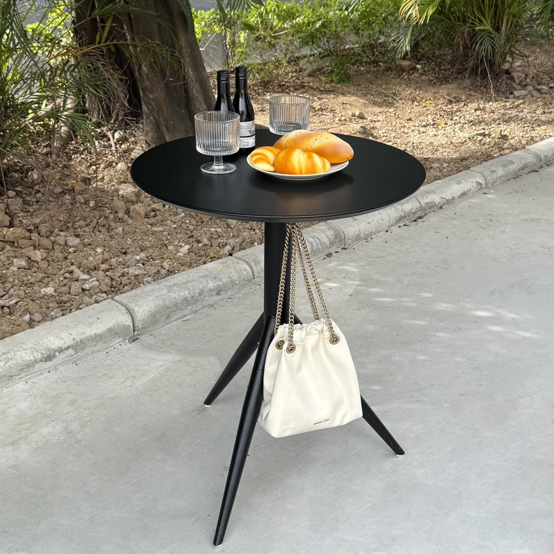 Black Foldable  Round Table, 23.6'' Diameter X 29.5'' Height, Metal, Waterproof & Rust-Resistant, Tripod Base, Indoor & Outdoor Patio Table