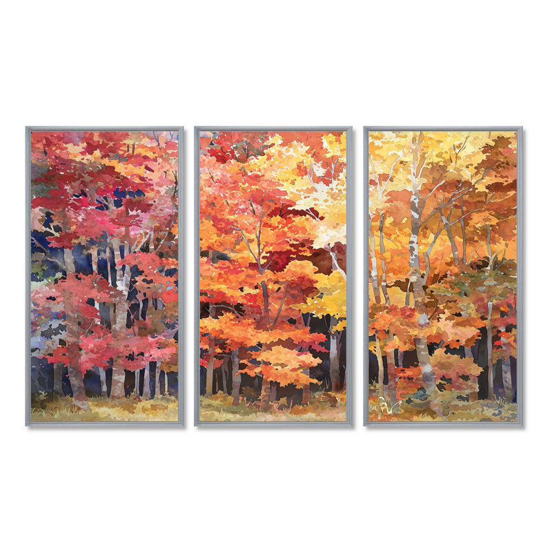 «Autumn Serenade Forest - Autumn Landscape», ensemble de reproduction d'art mural, H 28 po x l 36 po, Argent argent