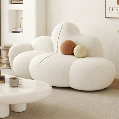 Cloud-Shaped Bouclé Sofa, Modern Cream-Style Irregular Loveseat