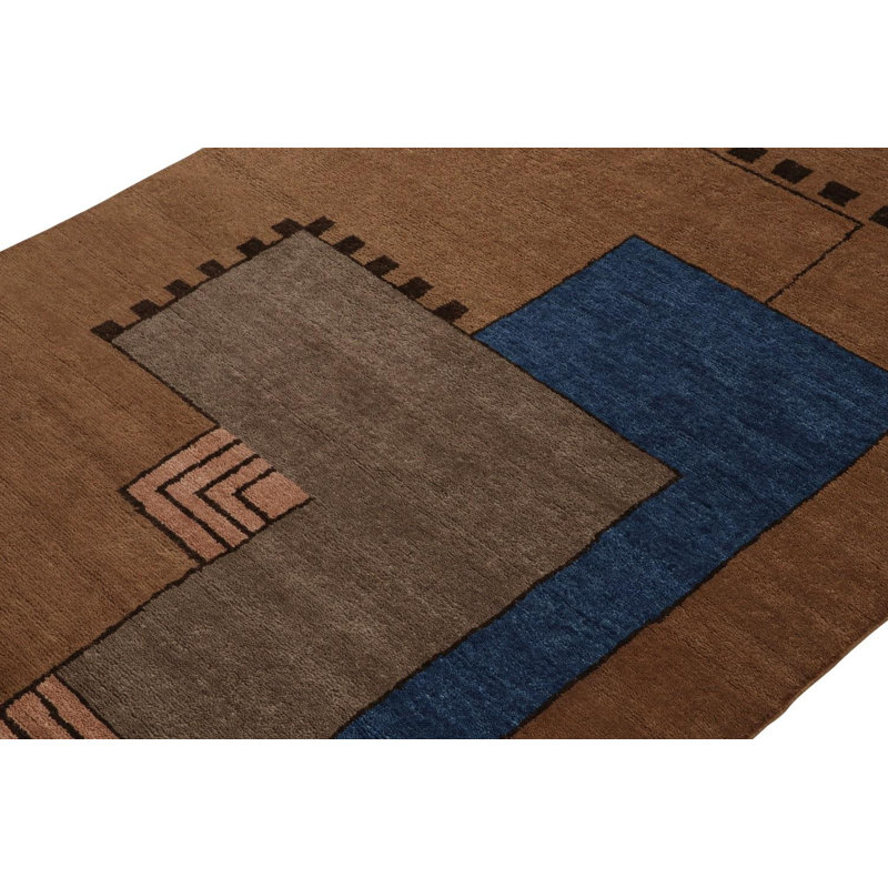 Art Deco Hand Knotted Wool Geometric Area Rug, Rectangle 5' x 8'