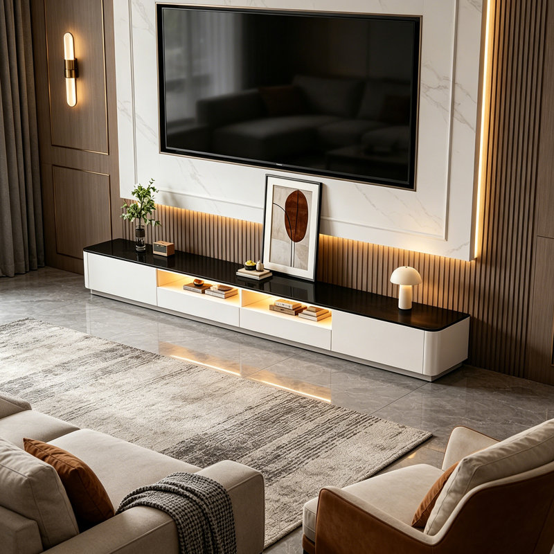 Modern Minimalist TV Stand with Drawers, 14.17" H x 78.74" W x 11.81" D