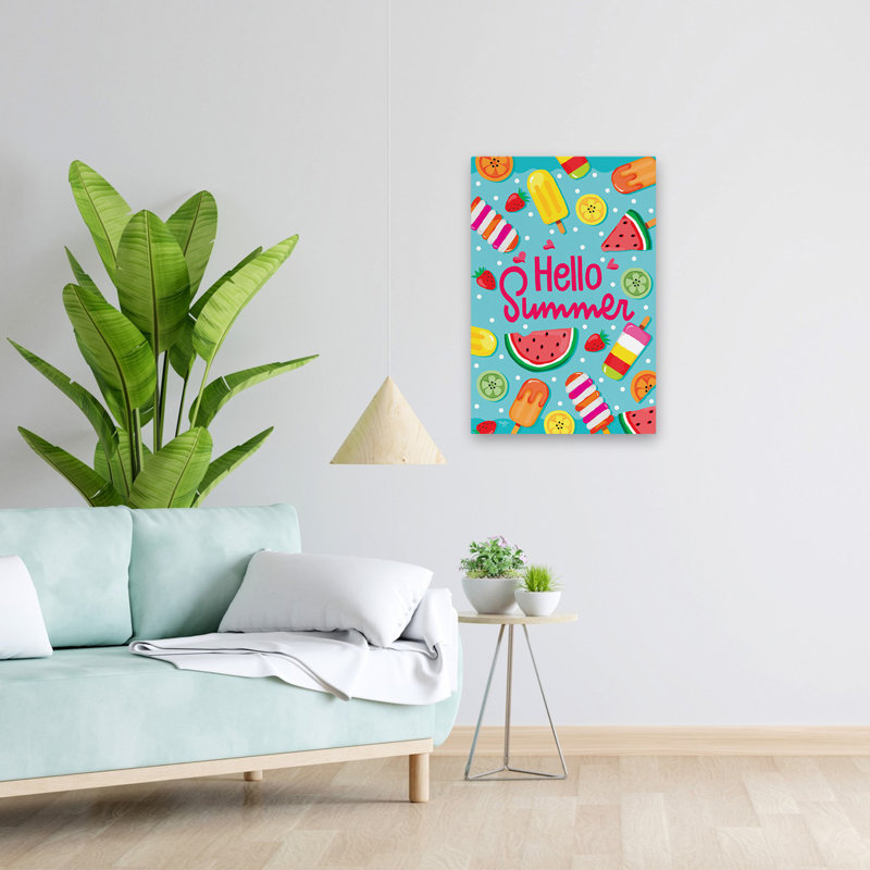 Hello Summer - Contemporary Summer Hello Summer Typography Art, 24" H x 16" W