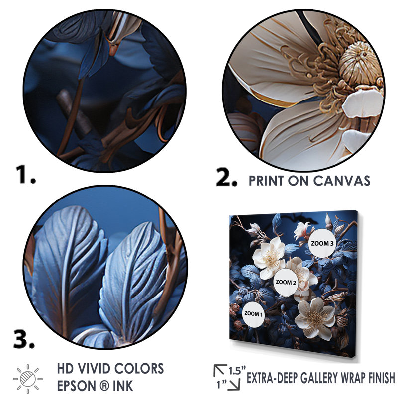 «Hortensia beige et bleu», impression sur toile, H 30 po x l 30 po x P 1 po, Cadre doré simple