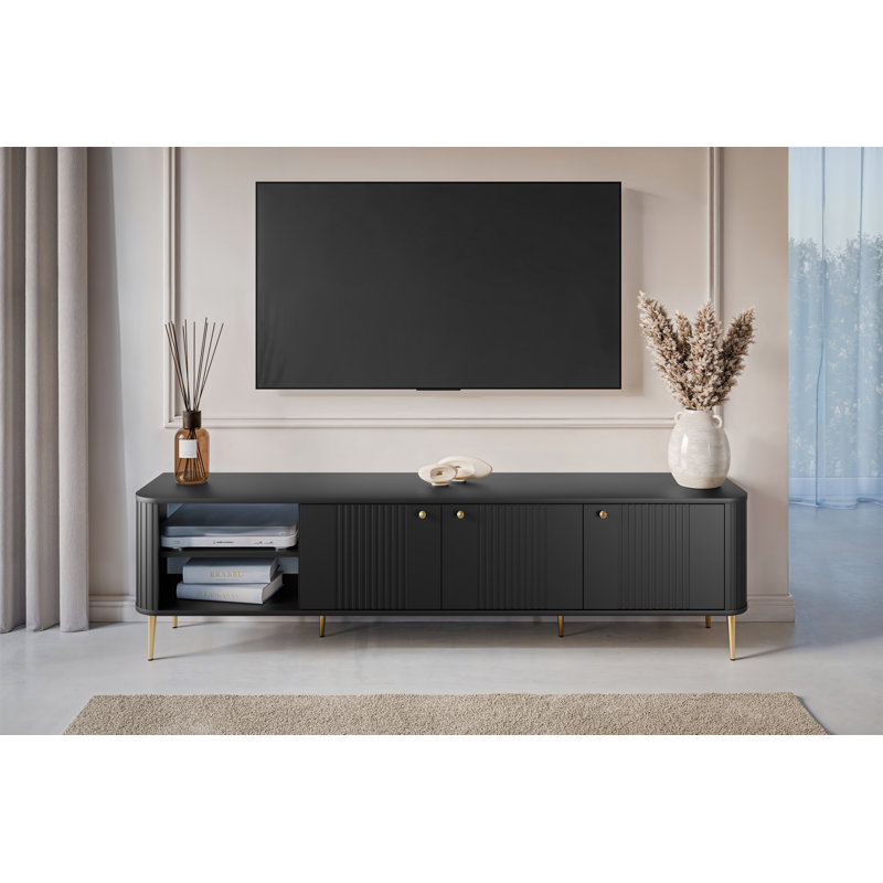 Dayzee Unfinished TV Stand for TVs up to 55", Black/Gold
