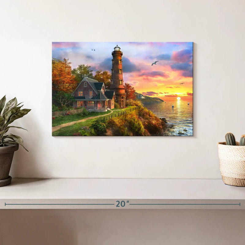 Lilie Seaside Sunset Lighthouse, 8" H x 12" W