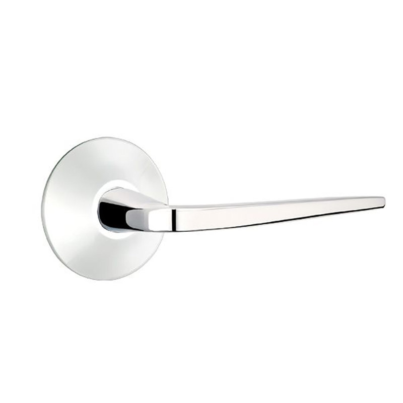Athena Flat Passage (Hall & Closet) Door Lever with Round Rosette, Right, Bright Chrome