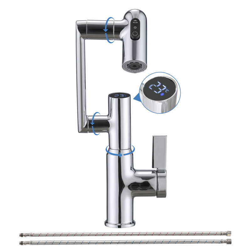 Robinet de salle de bain rotatif Cerypsa 360 degrés affichage numérique intelligent chaud et froid, Chrome chrome