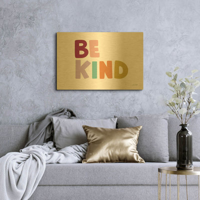 'Be Kind Pastel' By Ann Kelle Gold Metal Wall Art, 36" x 24"